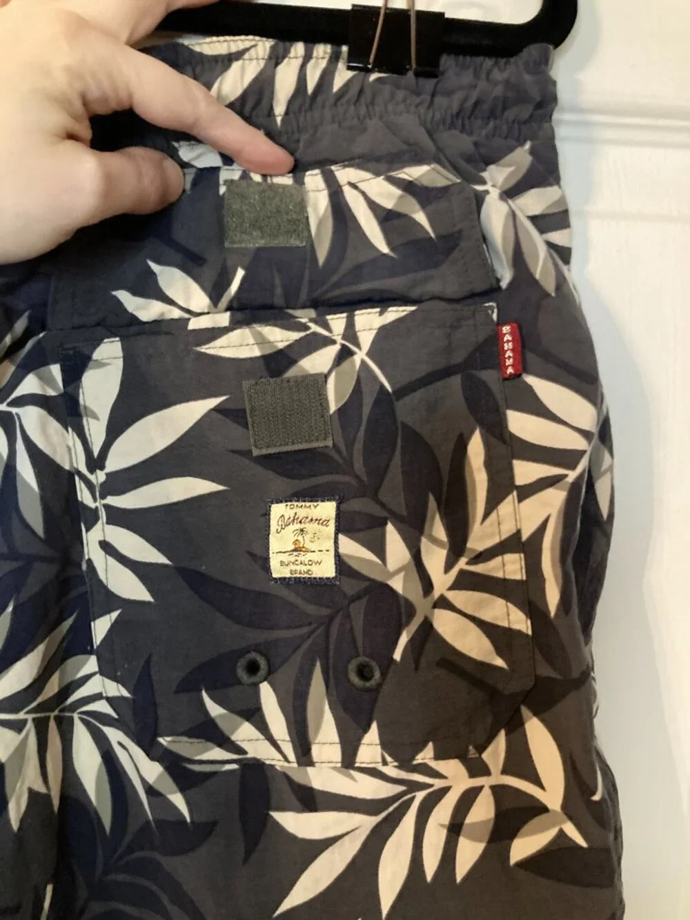 Vintage Tommy Bahama Men's Dark Blue Palm Leaf Print Swim Trunks - Size XXL