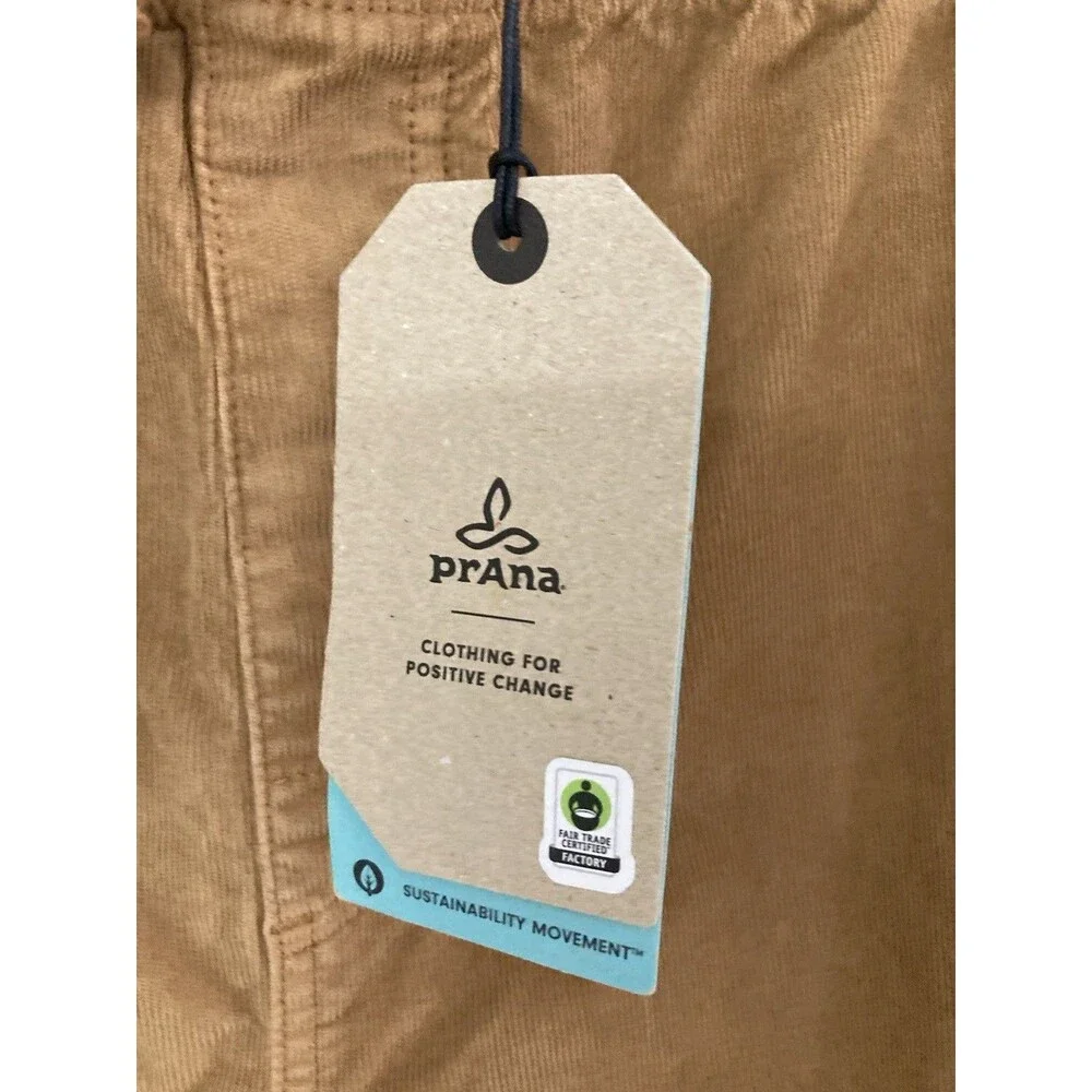 Men's prAna Canyon Camp Short Corduroy Drawstrings Brown Size XL NWT