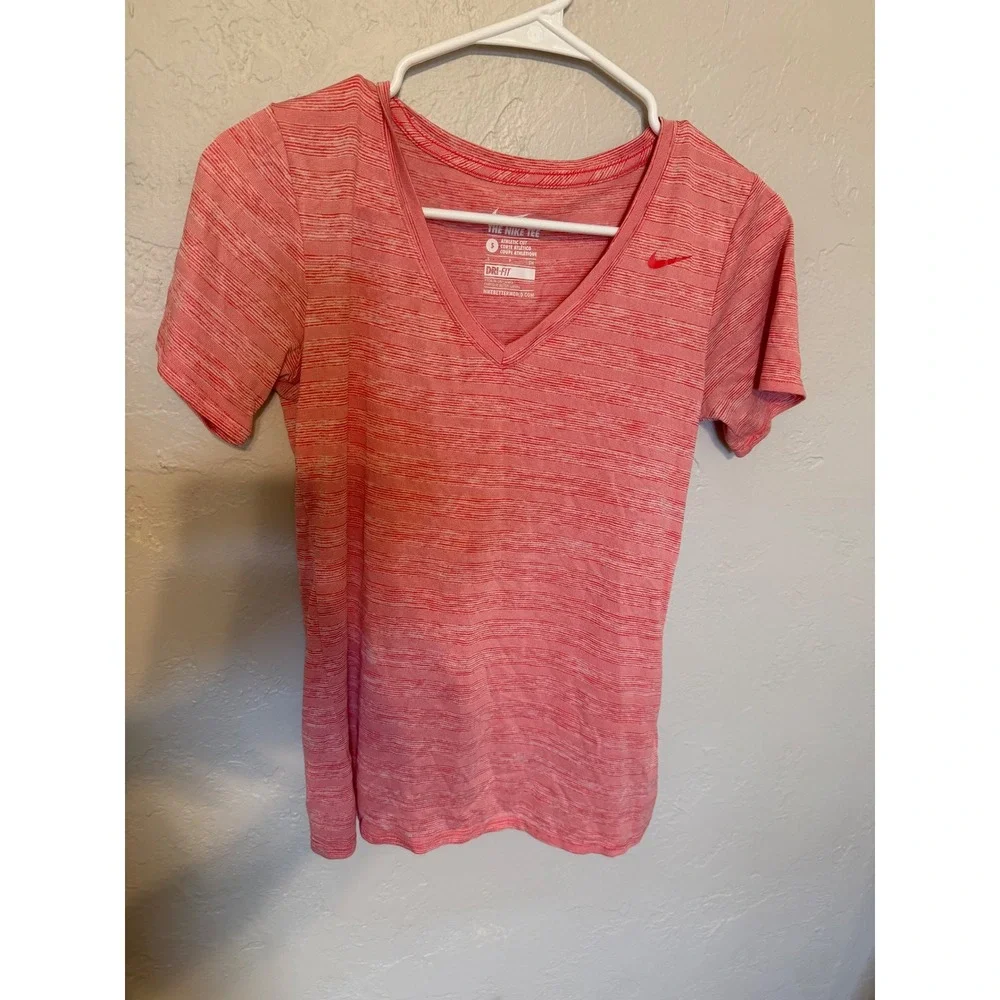 Nike Dri-FIT V-Neck Athletic Tee Pink Space Dye Short Sleeve Shirt Small