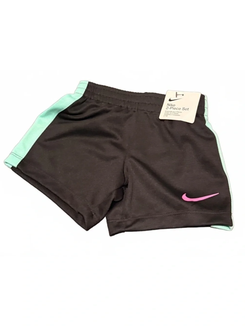 Nike Baby Toddler Black Dri-FIT Athletic Shorts Aqua Trim Pink Swoosh 12M
