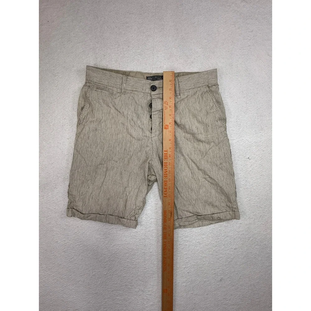 Denim Co Mens Tan Striped Straight Fit Shorts Size W32 Button Fly Casual Summer
