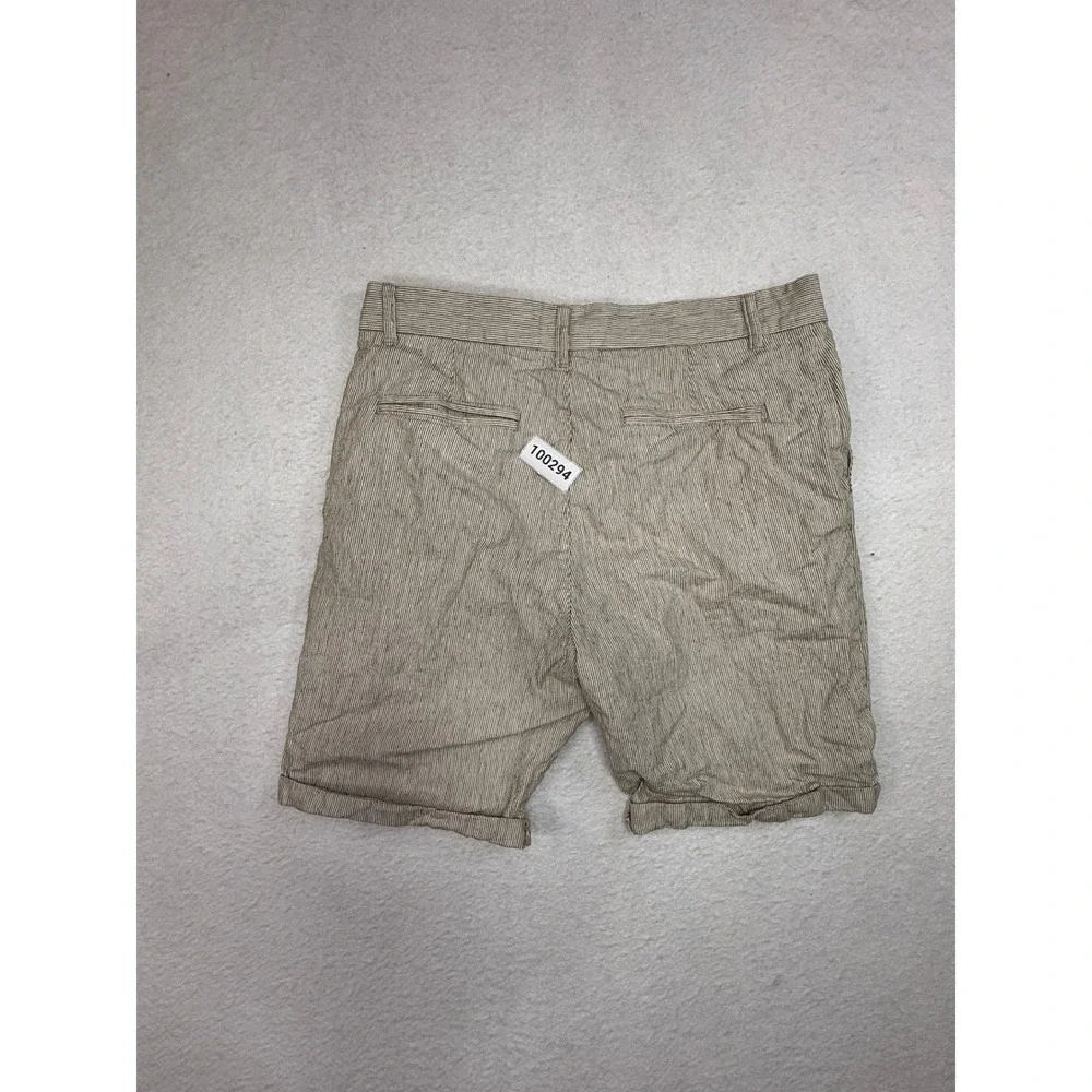 Denim Co Mens Tan Striped Straight Fit Shorts Size W32 Button Fly Casual Summer