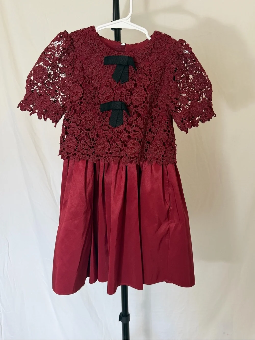 ❤️ Self-Portrait Guipure Lace Silk Dress | Burgundy | Girls 3–4Y ❤️