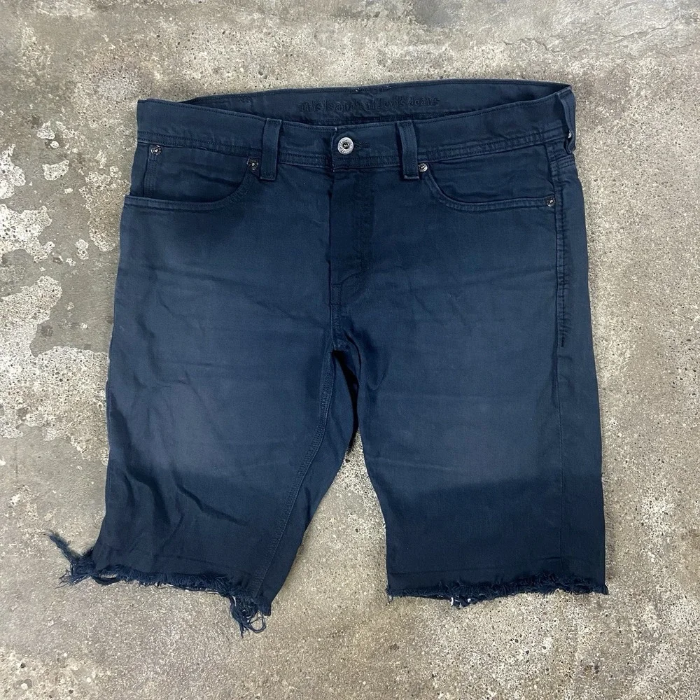 Levi's 511 Jean Shorts Size 32 Black Skinny Fit Distressed Cutoff Casual Wear