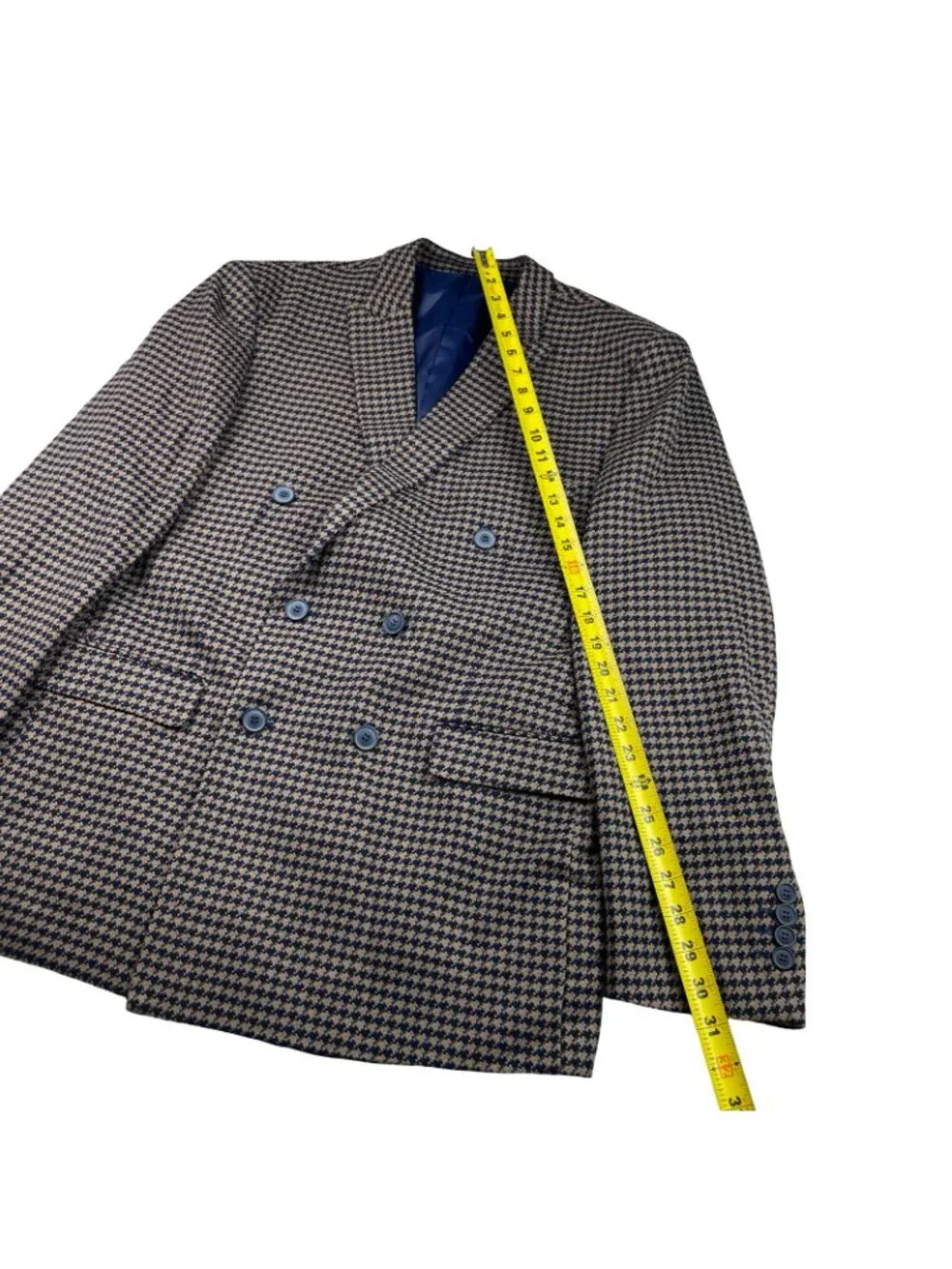 Alain Dupetit Men's Double Breasted Suit Navy/Beige Houndstooth • 44R US | 38x26