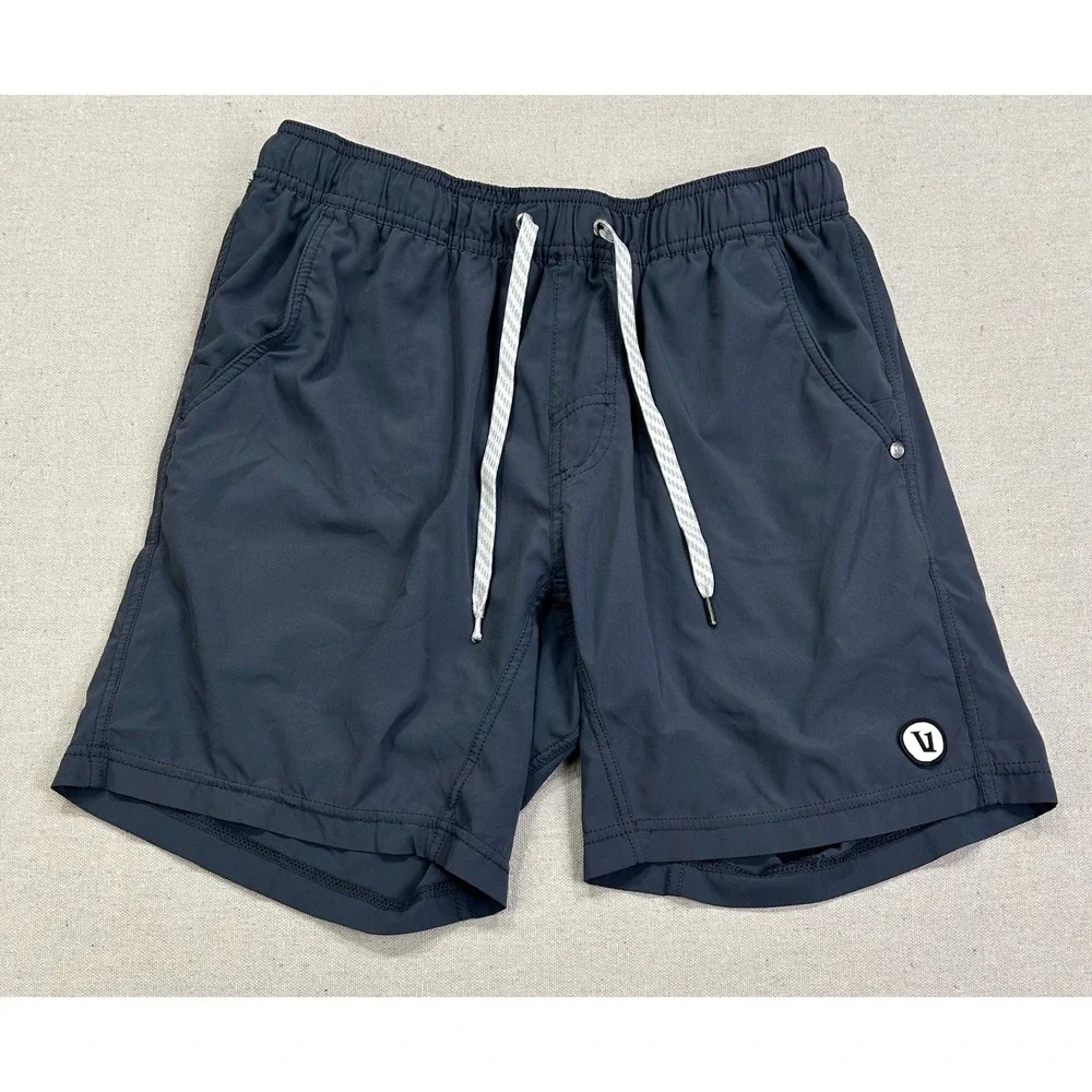 Vuori Banks Shorts Mens Medium Charcoal Grey Athletic Swim Trunks Drawstring