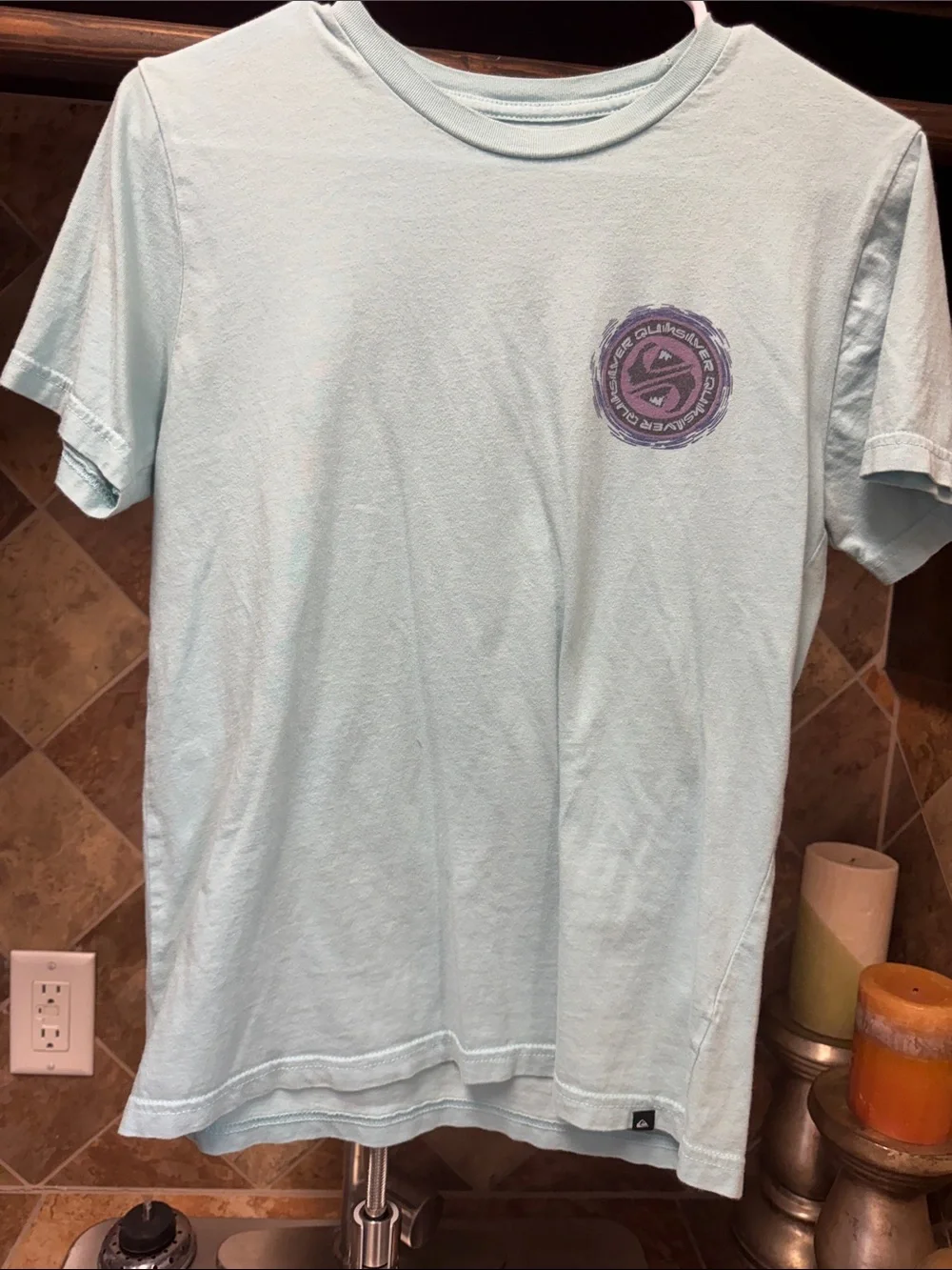 Quiksilver Light Blue Tee with Purple Graphic
