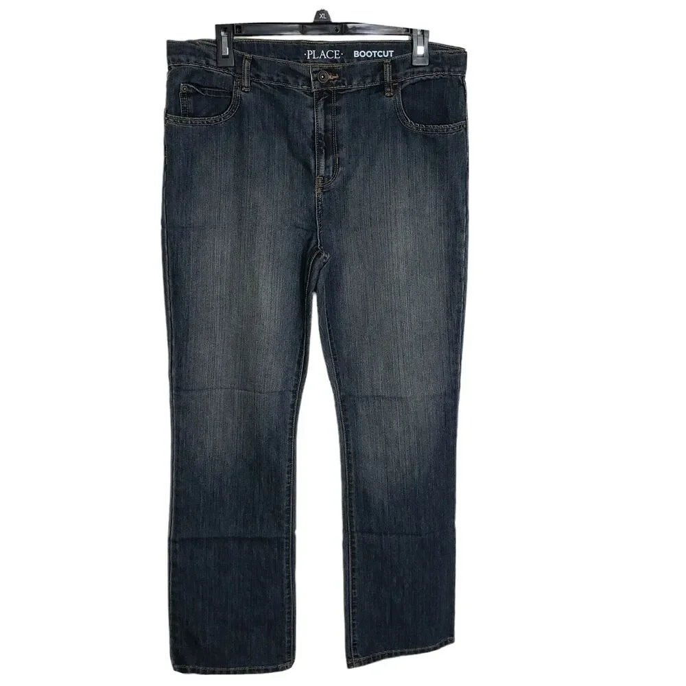 The Children's Place Boys Jeans Size 16H Husky Bootcut Denim Adjustable Waist