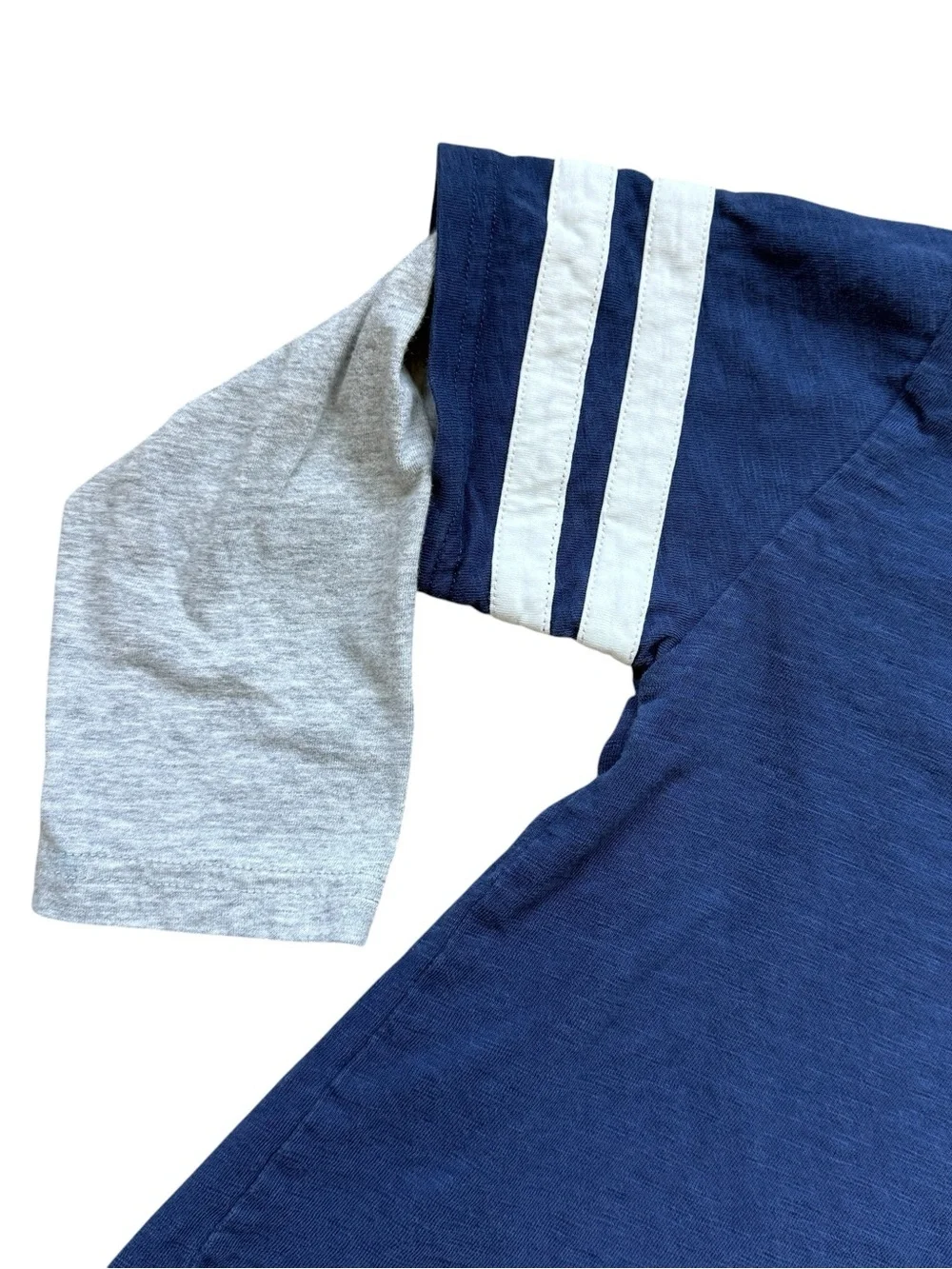 Mini Boden Boys Layered Look Pocket Tee Shirt Blue Gray Varsity Stripe 6-7Y