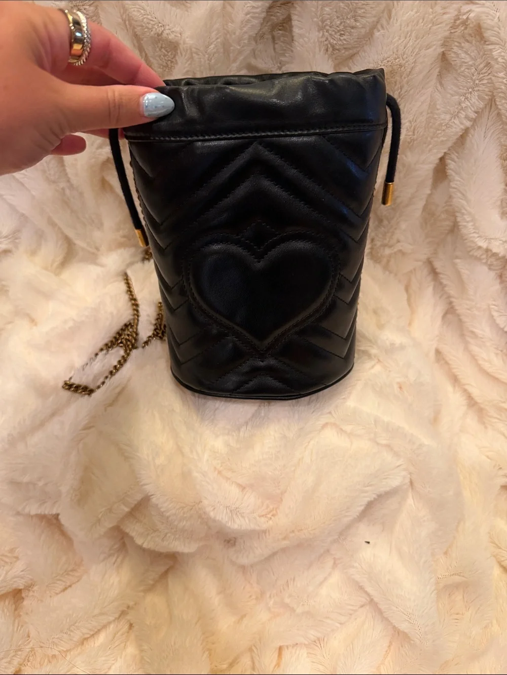 Gucci Black Quilted Chevron GG Bucket Crossbody Bag with Gold Hardware