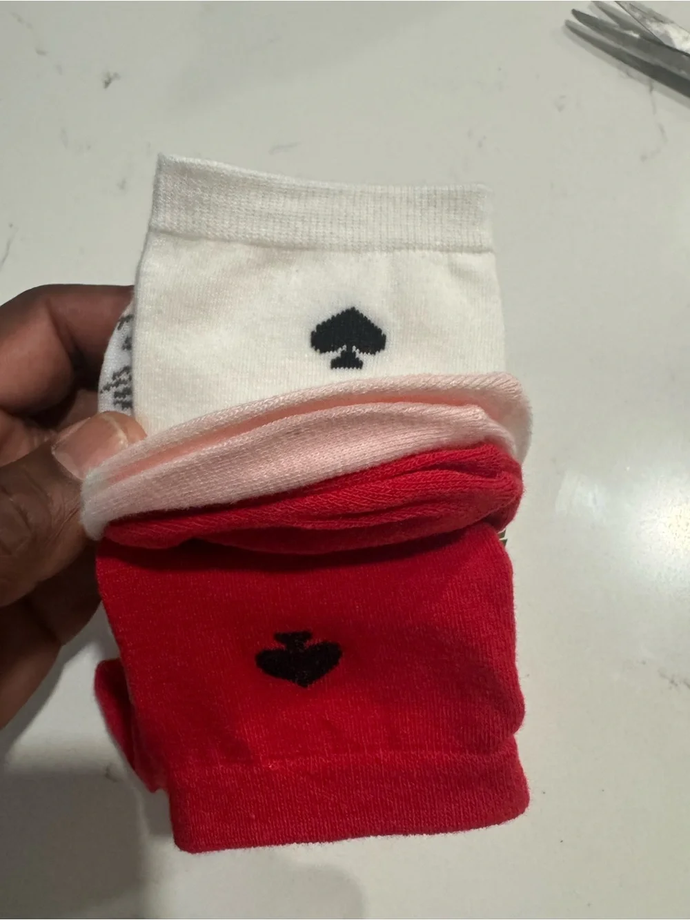 kate spade pink dove & red heart crew socks
