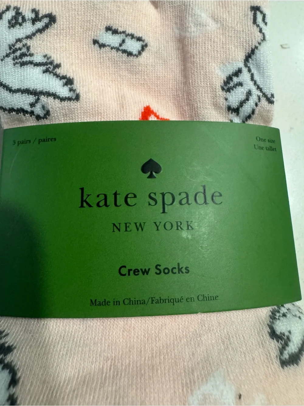 kate spade pink dove & red heart crew socks