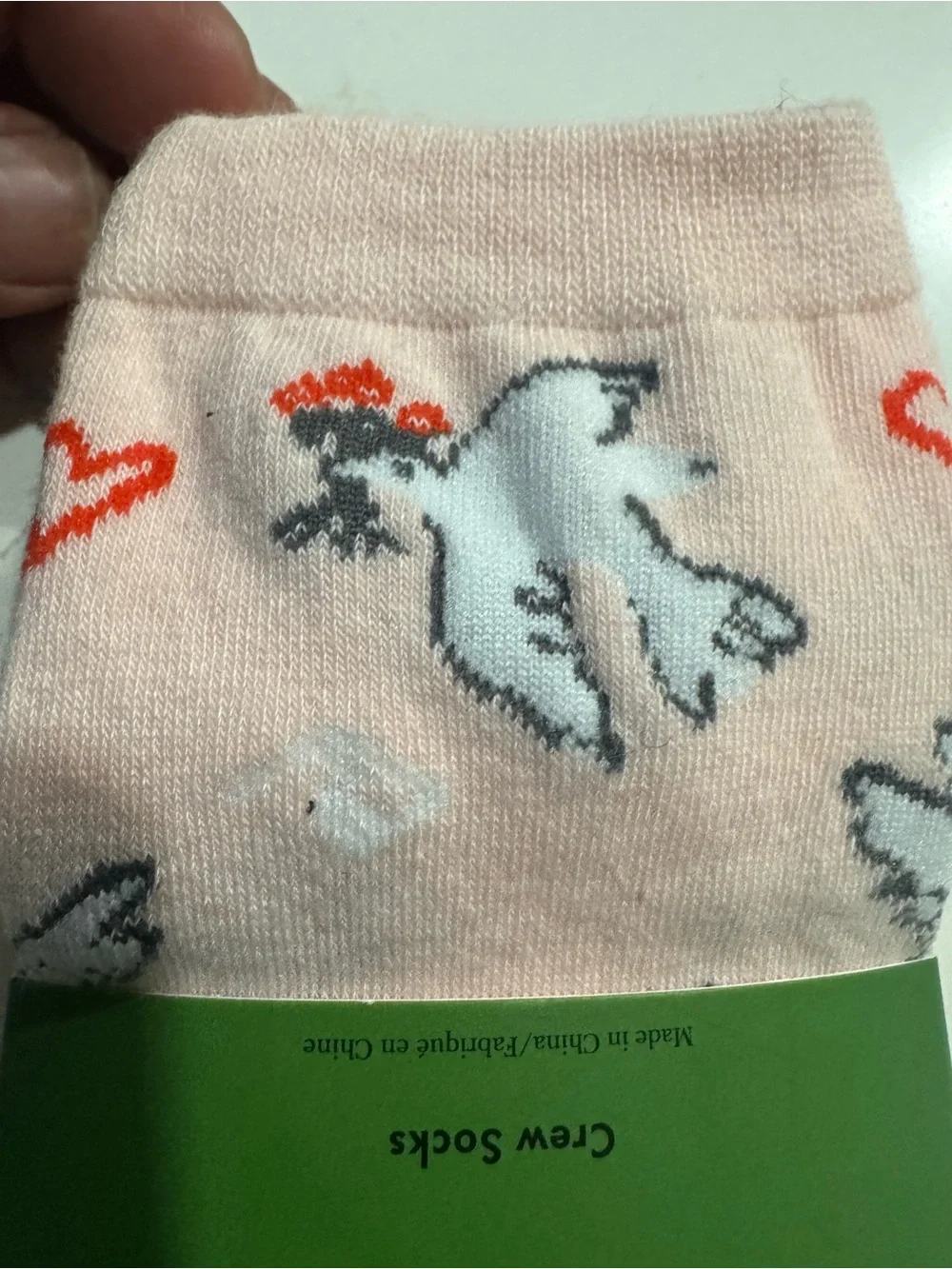 kate spade pink dove & red heart crew socks