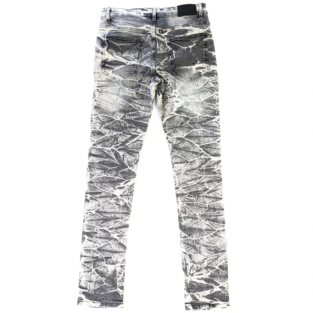 Southpole Mens Moto Skinny Jeans Grey Acid Wash Biker Denim 32x32 Distressed