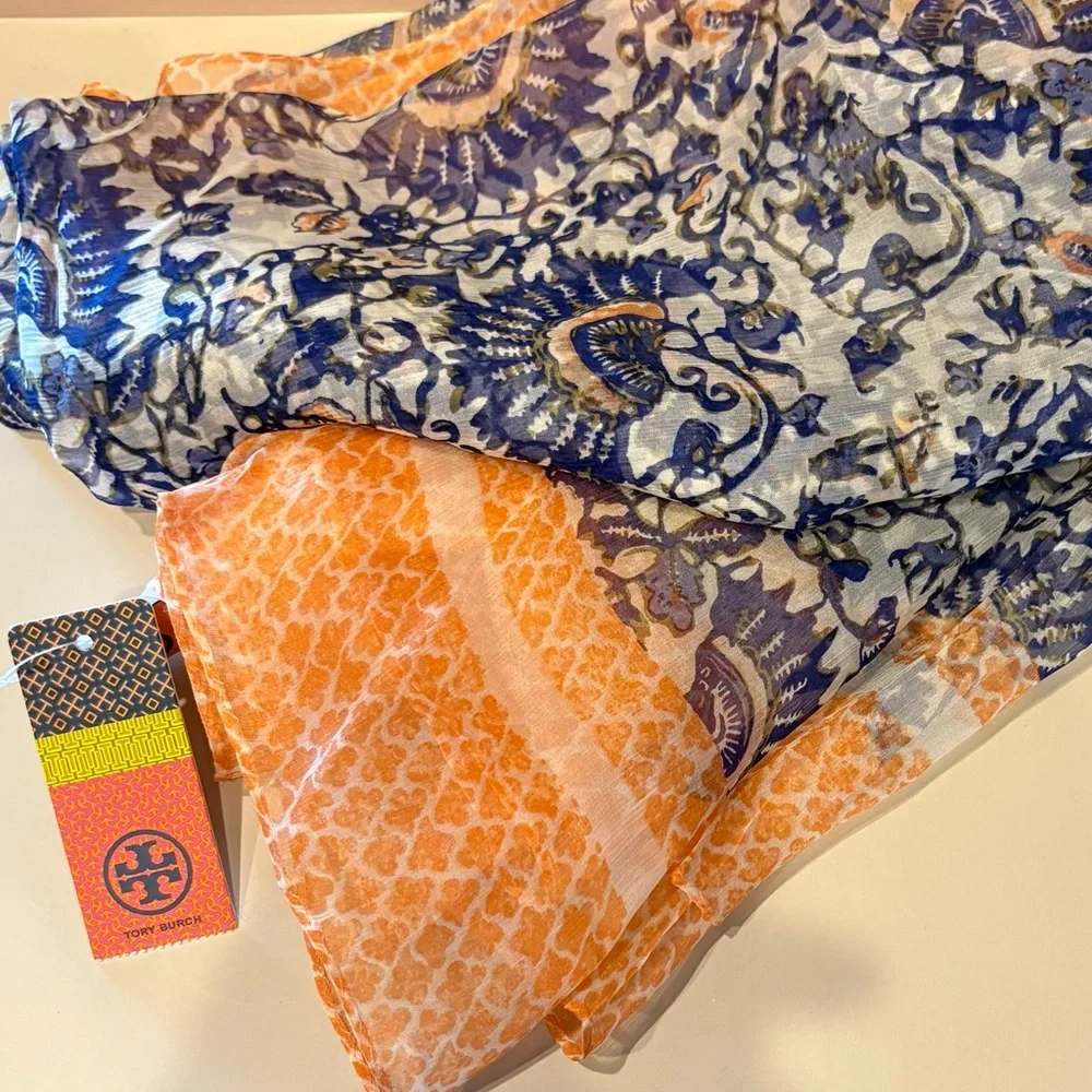 Tory Burch Silk Scarf in Ocean Mist. NWT