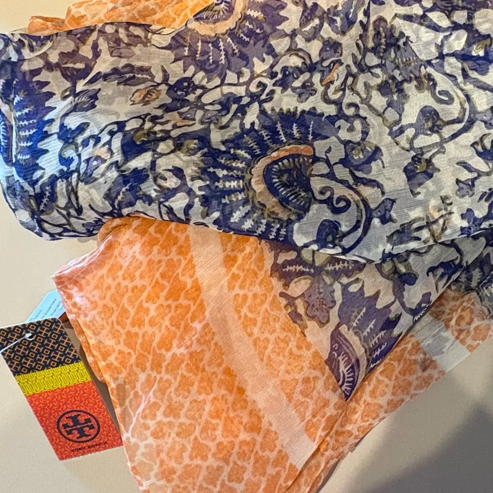 Tory Burch Silk Scarf in Ocean Mist. NWT