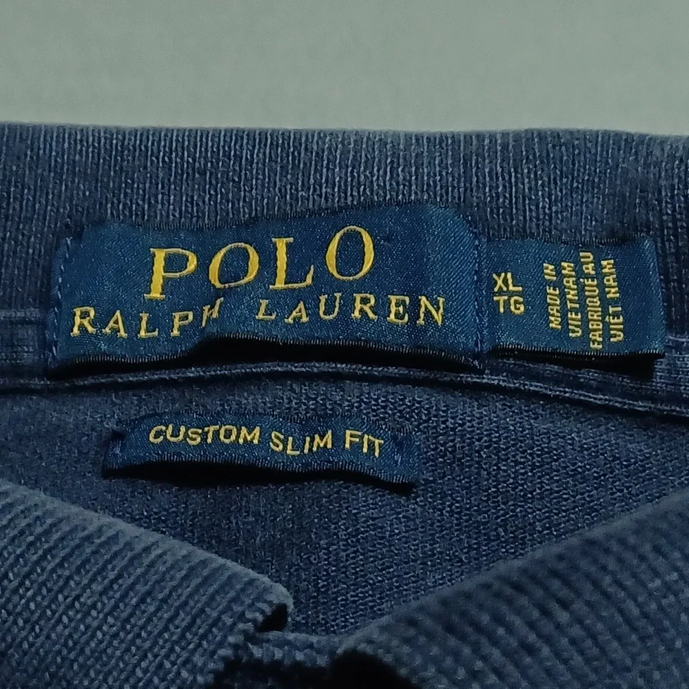 Polo Ralph Lauren Polo Shirt Mens XL Navy Blue Custom Slim Fit Cotton Pique Logo