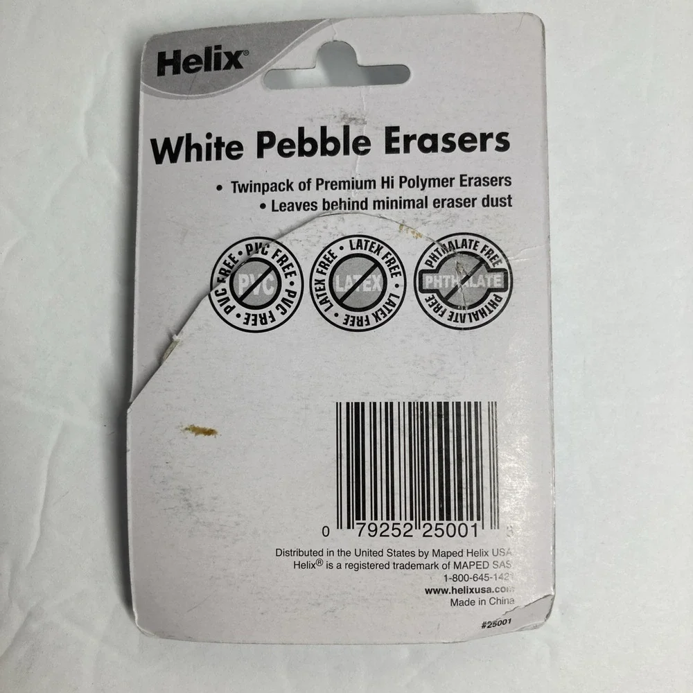 Helix White Pebble Eraser – Latex-Free Ergonomic Art & Drawing Rubber for School
