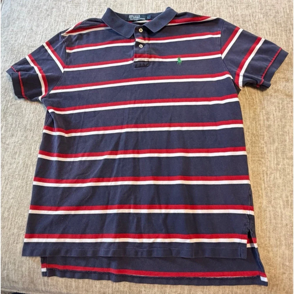 Vintage Polo‎ Ralph Lauren Striped Polo Shirt Men's L Blue Red White Classic