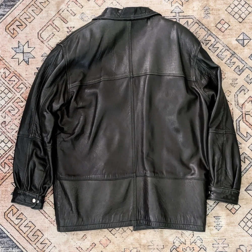 90s Grunge Oversized Style Black Leather Jacket Coat Large Mens Size 38