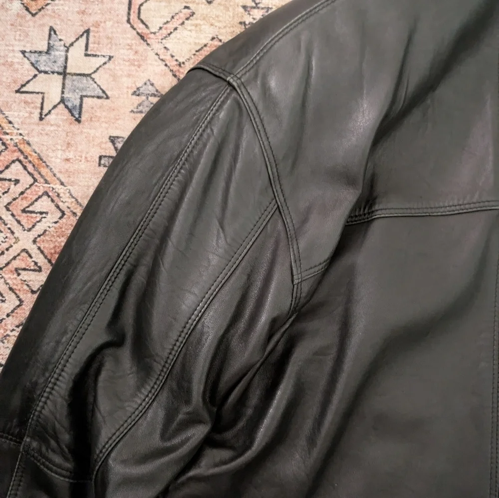 90s Grunge Oversized Style Black Leather Jacket Coat Large Mens Size 38