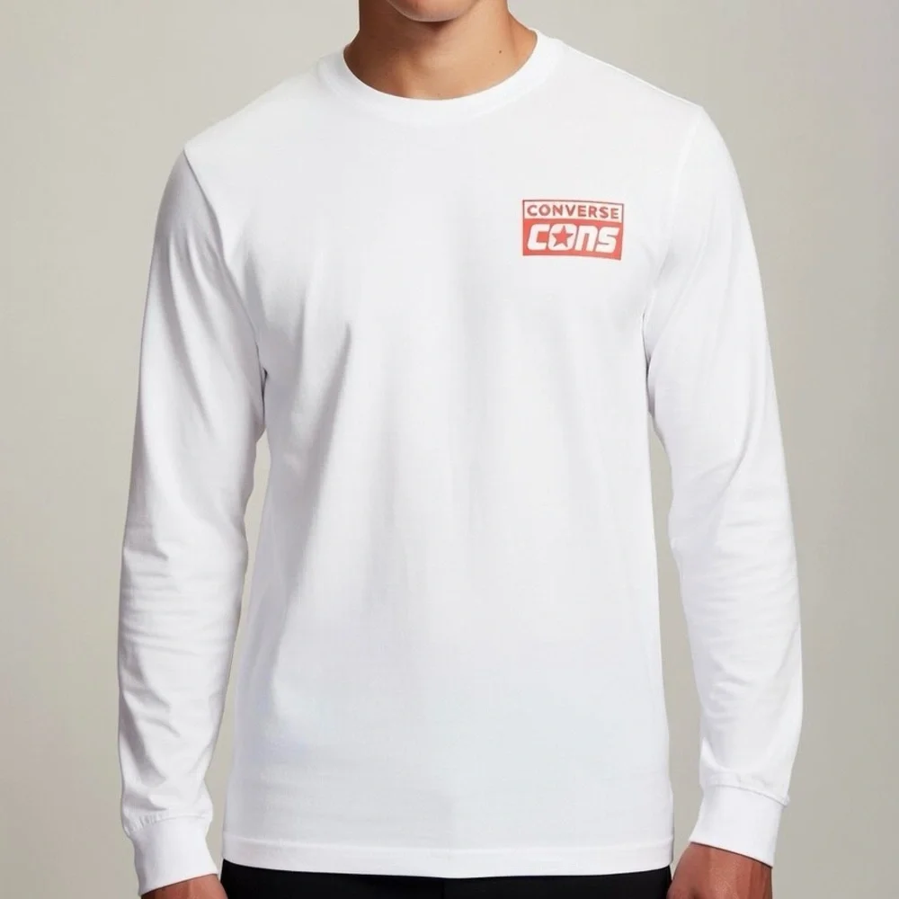 Converse CONS White Long Sleeve Logo Tee Men M Streetwear Skate Minimalist
