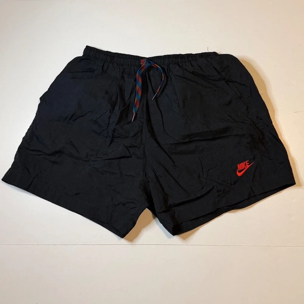 Vintage Nike Nylon Swim Athletic Shorts  Classic Logo Drawstring Pockets Large
