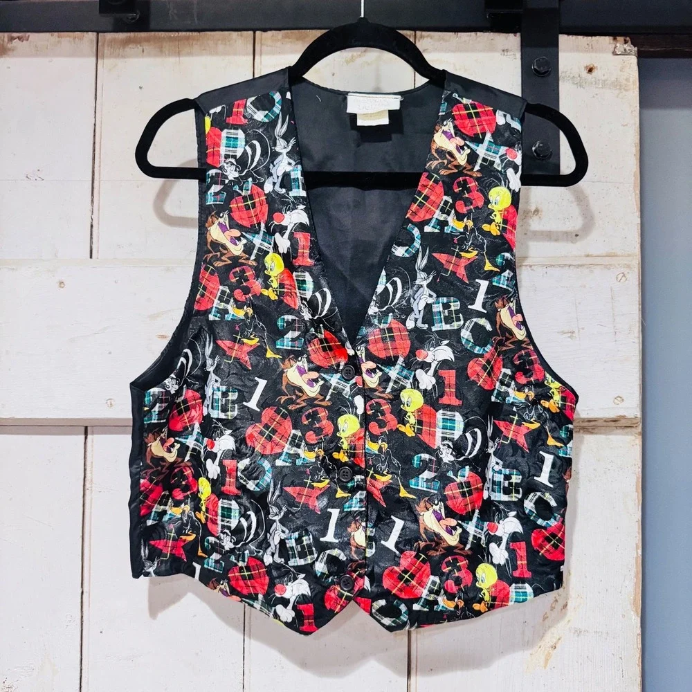 1994 Looney Tunes Unisex One Size Vest Taz‎ Bugs Bunny Tweety ABC's Numbers