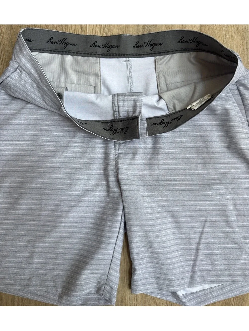 Ben Hogan Golf Shorts Mens 38 Blue Gray Striped Performance Stretch Flat Front