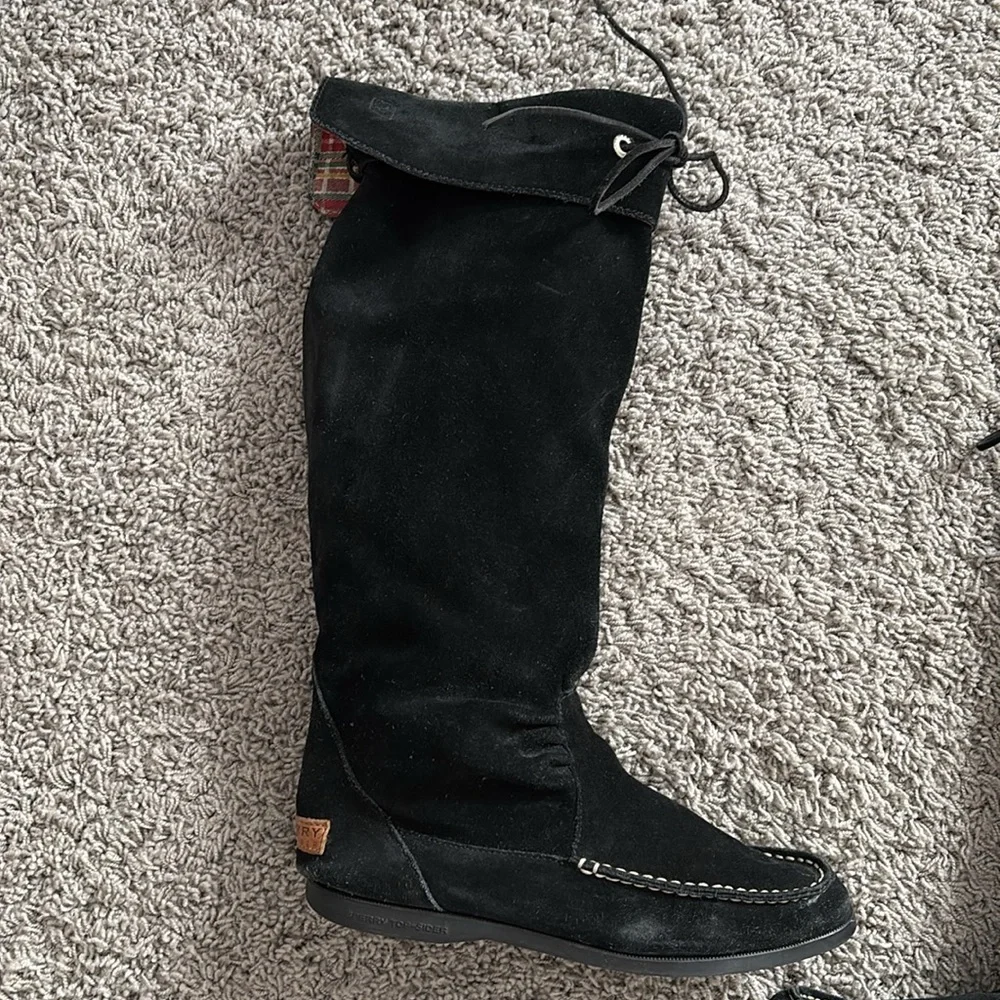 Sperry Top Sider Black Suede Knee-High mocassin Boots