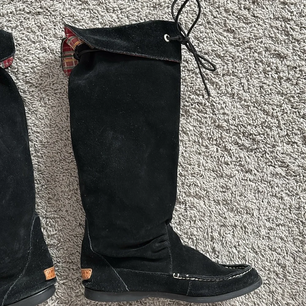 Sperry Top Sider Black Suede Knee-High mocassin Boots