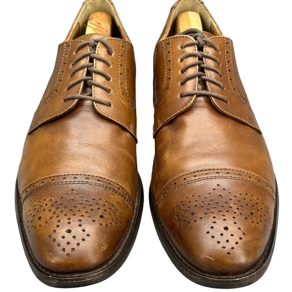 Johnston & Murphy Lewis Cap Toe Brown Leather Dress Oxford Shoe Men 10 M
