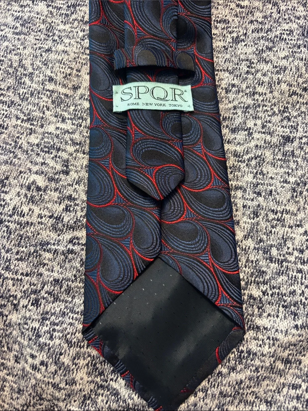 Men's Navy Tie with Red Accents