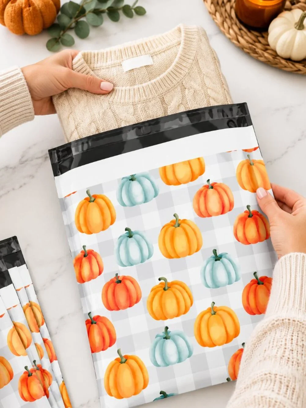 25 10x13 Poly Mailers Pumpkins Fall Harvest Shipping Envelopes Self Seal Bags