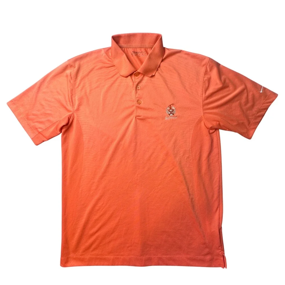 Nike Polo Shirt Mens M Orange Nike Golf Fit Dry Lochinvar Crest 256497-622 S/S