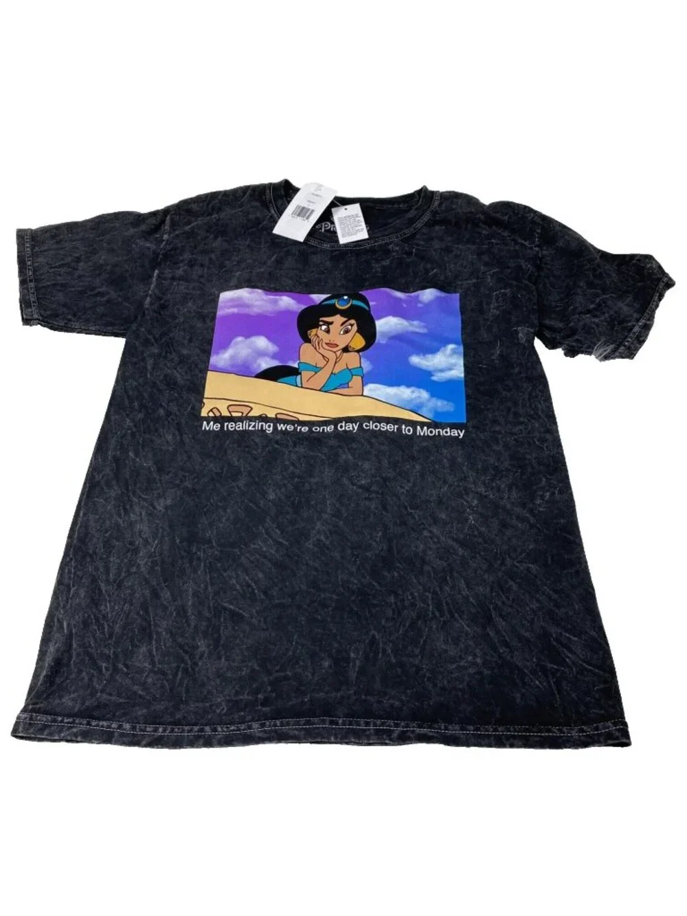 Disney Princess Jasmine T-Shirt Tee Black Marble Ebony Size 14 Large Girls NEW