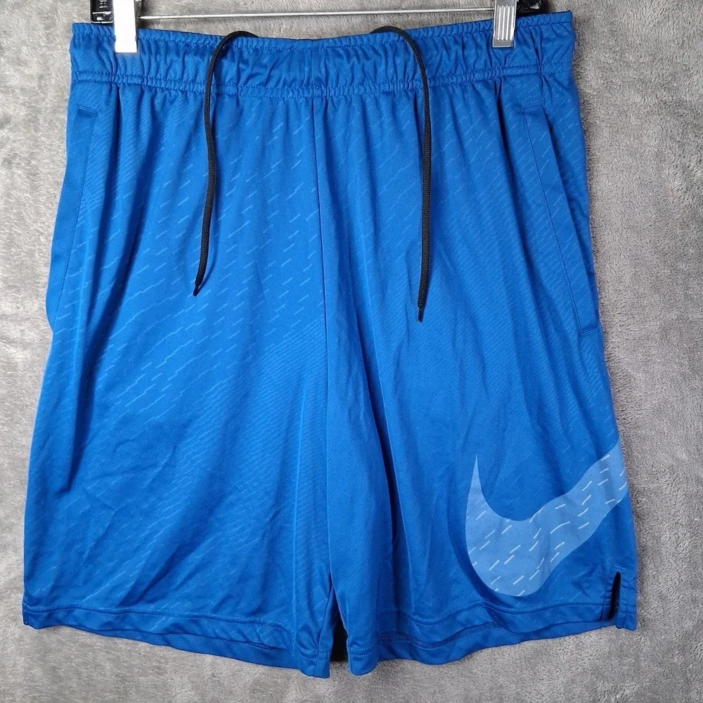 Nike Training Shorts Men Size Large Blue Emboss Dri-Fit Athletic 9