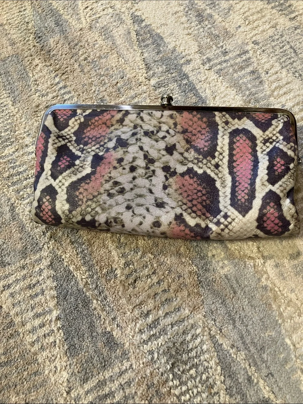 HOBO Snake-Print Clutch in Pink, Cream and Black