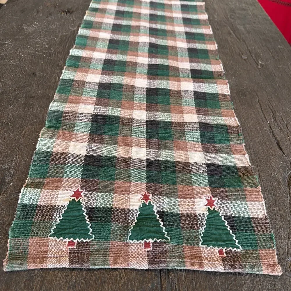 VTG Christmas Tree Table Runner 2004 Martha Stewart Checker 74x14