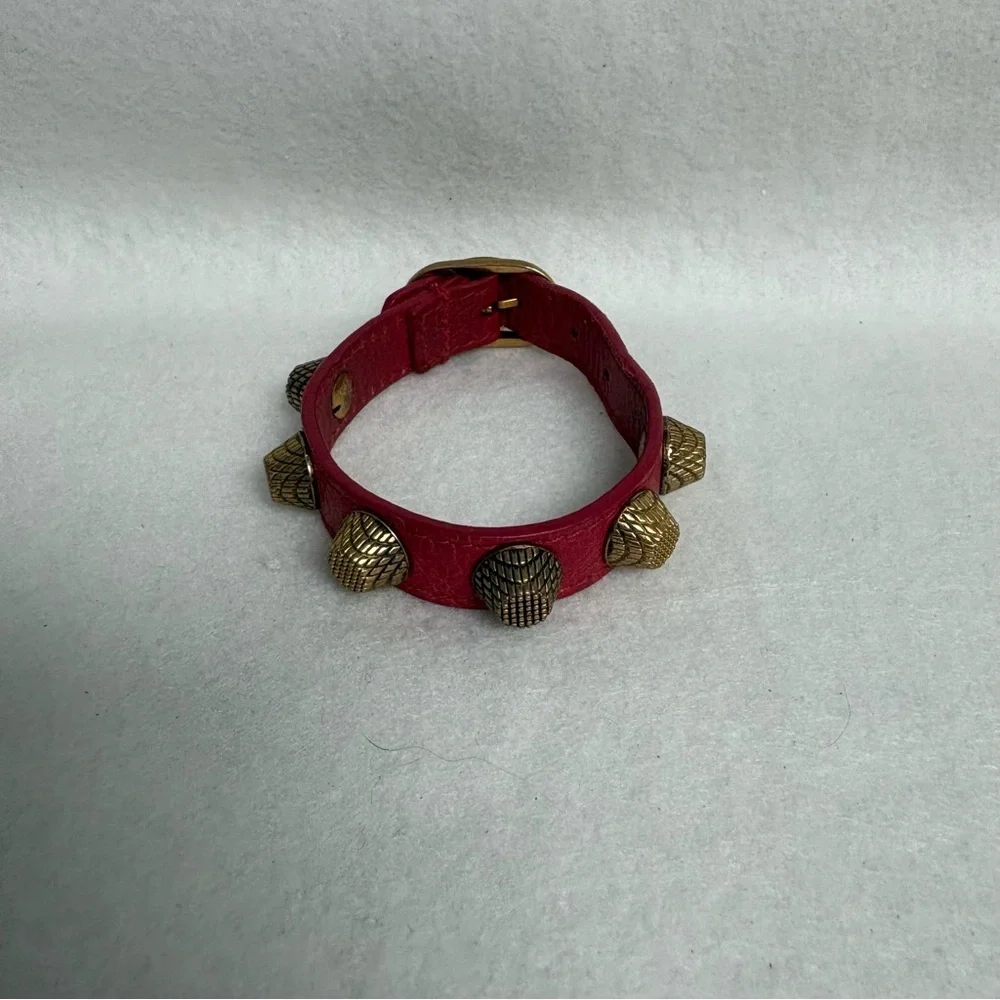 BALENCIAGA Giant Studded Leather Arena Red Bracelet