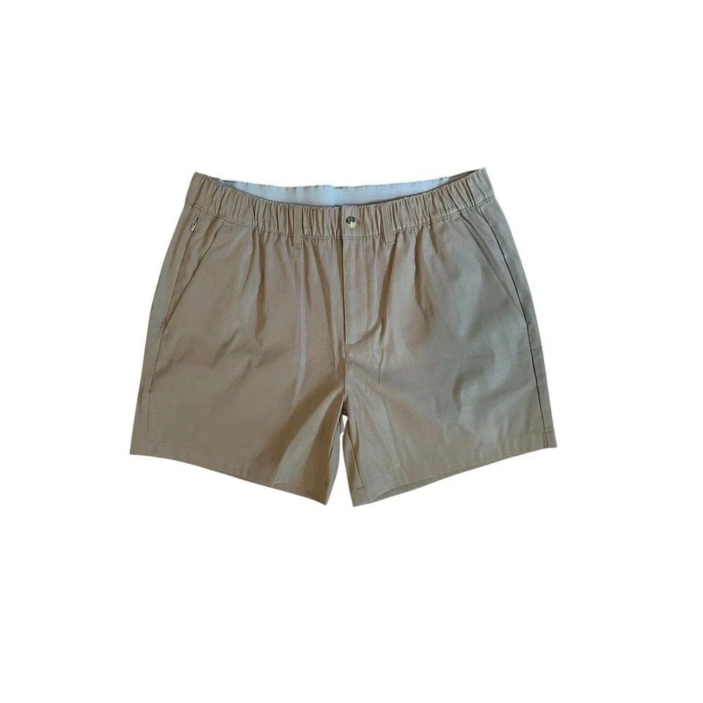 Wowie Shorts Mens L Pockets Elastic Stretch Waist Colorful Details Beige Brown