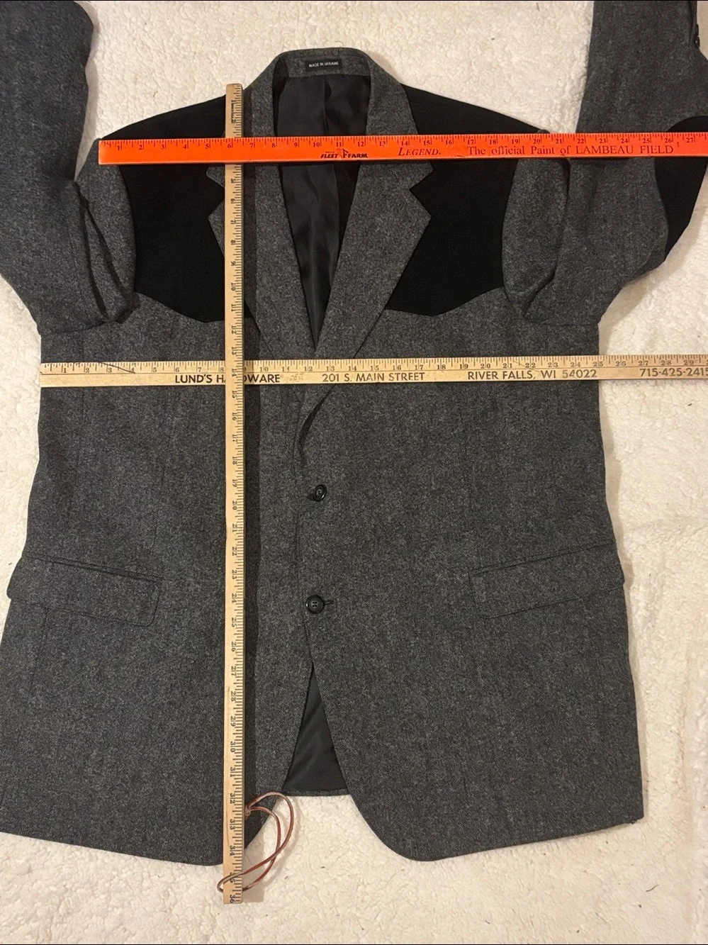 Men's Two-Tone Gray Wool Western Blazer with Black Yoke & Elbow Patches 50L