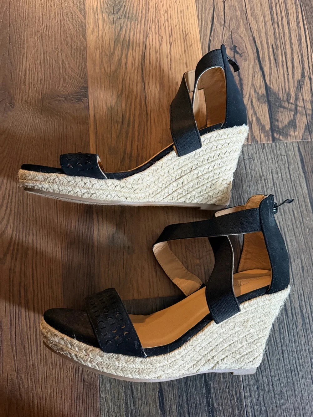 Forever Black Espadrille Wedge Sandals