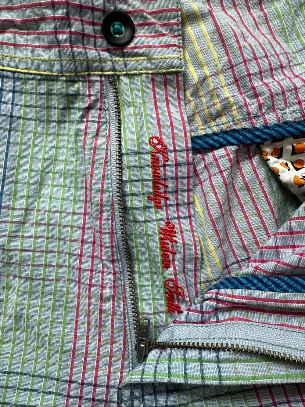 Robert Graham Blue Gray Plaid Chino Shorts - Men's Size 36 Preppy Colorful