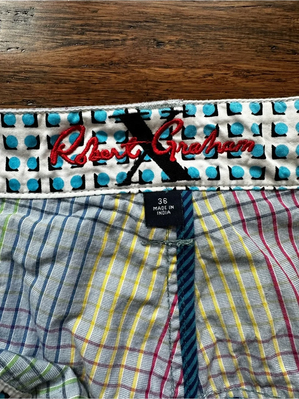 Robert Graham Blue Gray Plaid Chino Shorts - Men's Size 36 Preppy Colorful