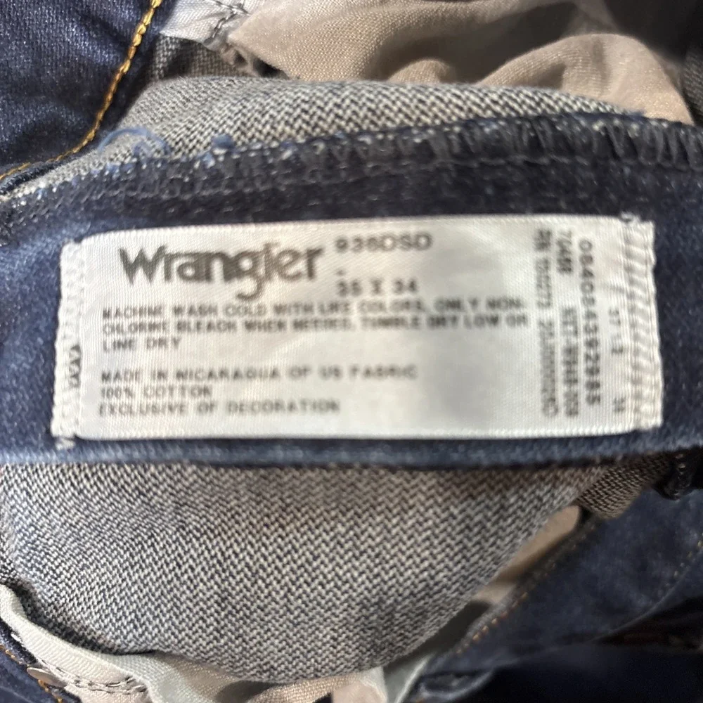 Wrangler 936DSD Men's Straight Slim Fit Dark Stone Denim Blue Jeans 35X34