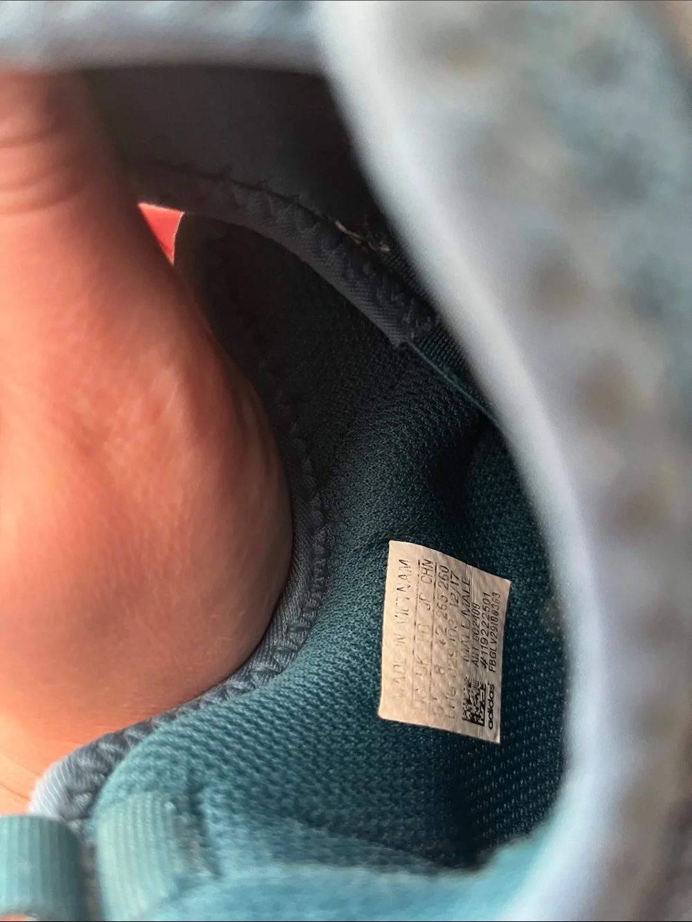 adidas Men’s Dark Teal Knit Sneakers with Red Logo Patch