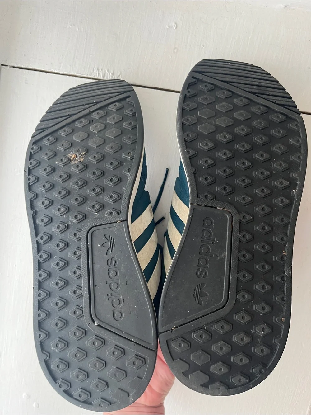 adidas Men’s Dark Teal Knit Sneakers with Red Logo Patch