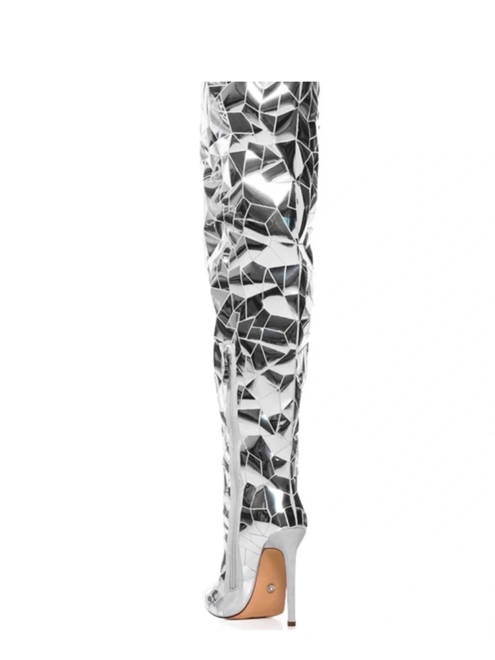Mirror-Effect Silver Over-the-Knee Stiletto Boot