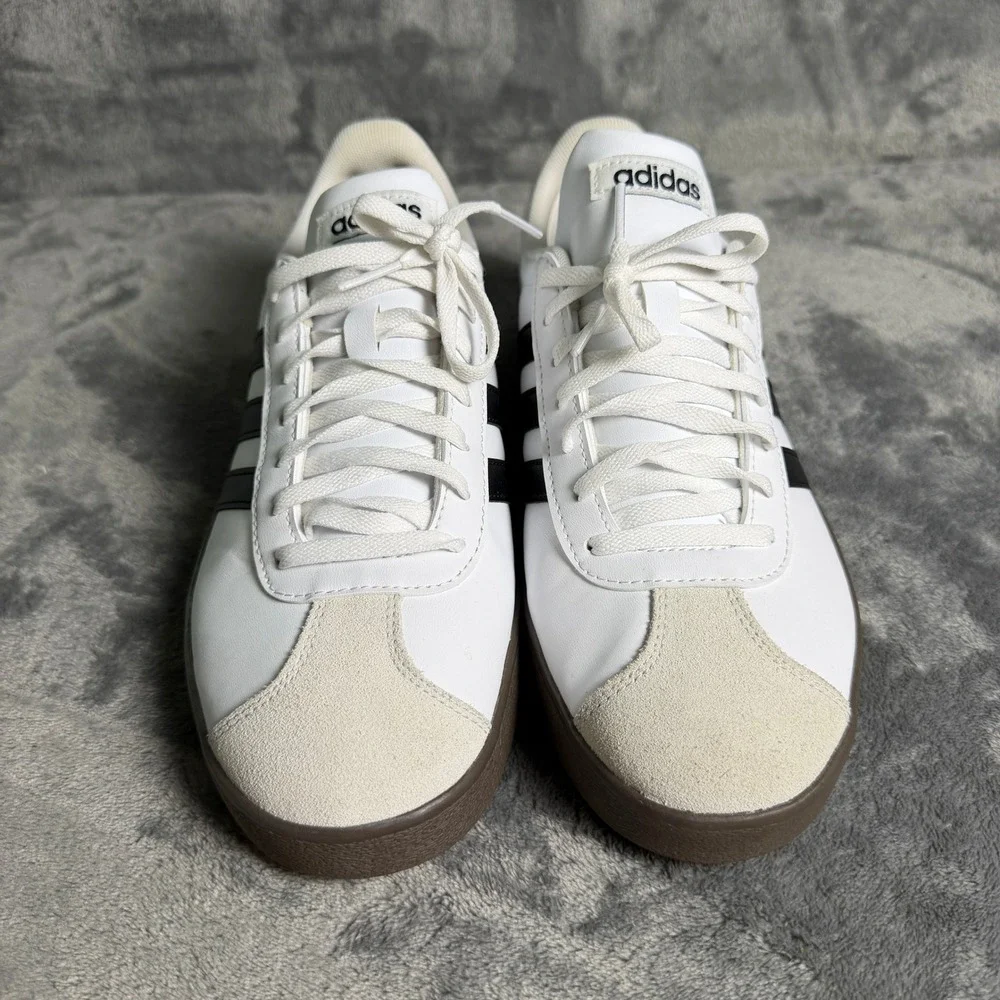 Adidas VL Court 3.0 Mens SZ 10 White Black Gum Sole Leather Sneakers NWOB